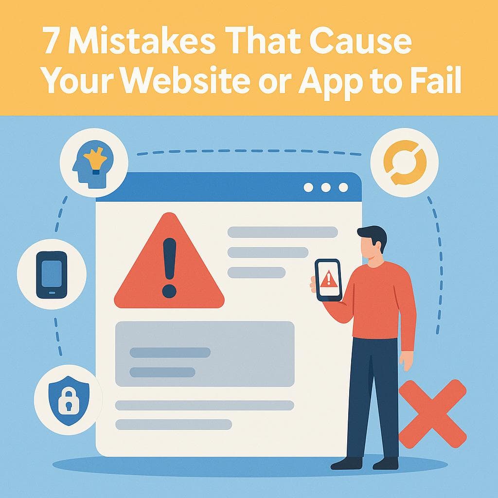 مقاله آموزشی 🚨 ۷ اشتباه رایج که باعث میشن سایت یا اپلیکیشن شما شکست بخوره! (مخصوص هر کسی که دنبال ساخت سایت یا اپلیکیشن موفقه!)